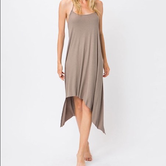 Cozy Casual Asymmetrical Hem Halter Dress in Brown, Sz. S - Picture 2 of 11